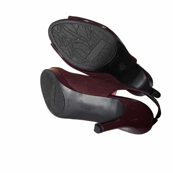 Life Stride Velocity Burgundy 8.5 Fabric & Synthetic 4" Peep Toe Slingback Heels - Picture 3 of 9